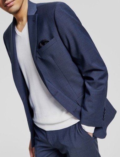 Bar III Men's Blue Slim-Fit Wool-Blend Solid Suit Jacket Size 42S - 第 1/2 張圖片