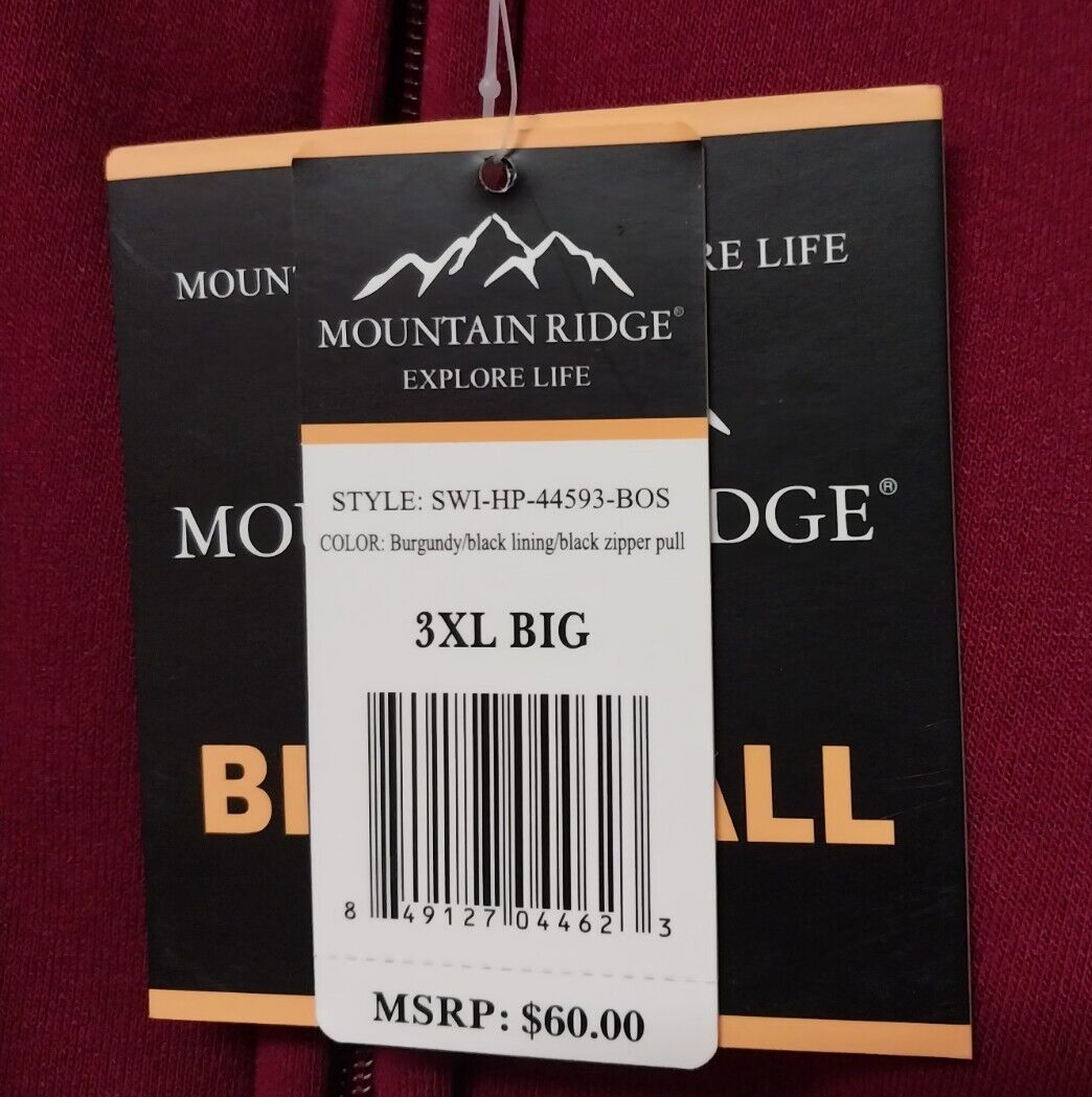 Mountain Ridge Men's Size 3XL Classic Fleece Jacket RED Lined New