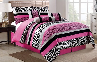 Hot Pink White Black Zebra Leopard Tiger Animal Print Comforter