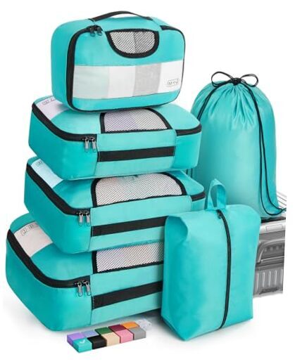 Packing Cubes for Suitcases, Travel Essentials for Carry on 6 Set 01-Cyan-image