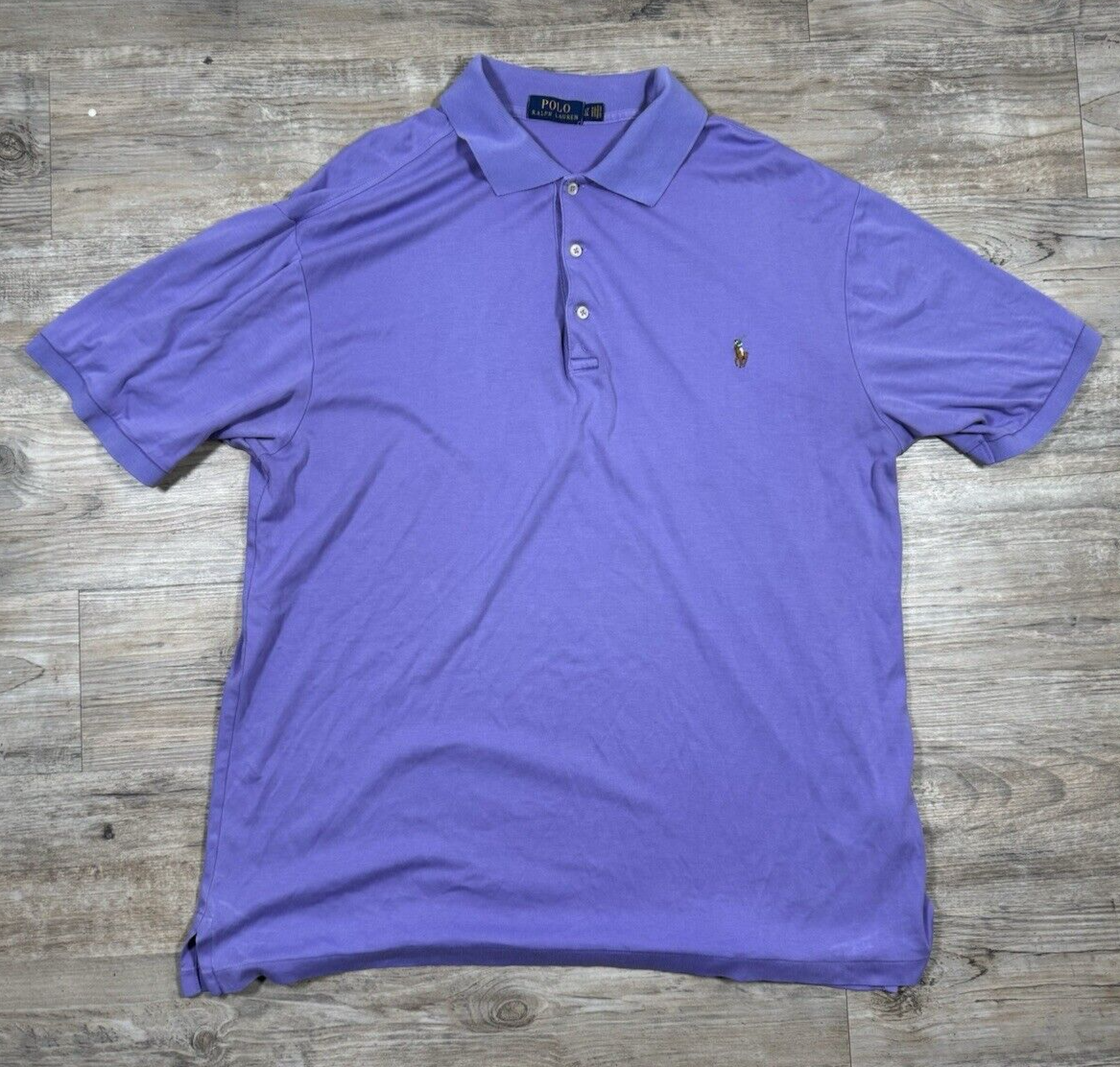 Polo Ralph Lauren Shirt Men's LT Big Purple soft Cotton Stretch Flesh Pony EUC