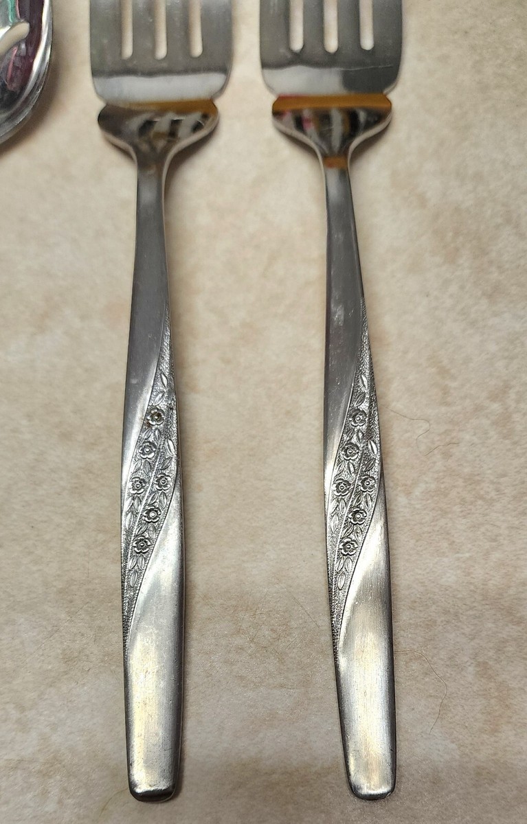 Vintage 1960s 1970s Stainless Steel Floral Flatware Japan Serving
