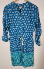 Meadow Rue Anthropologie Women's Sz. 10 Anila Blue Print Roll Tab Dress