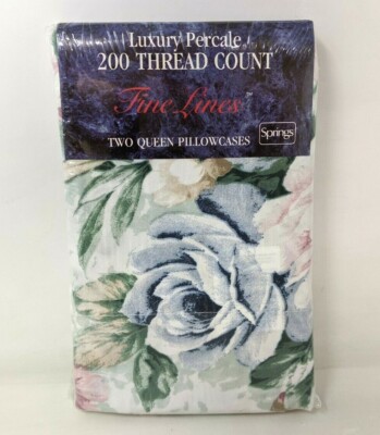 VTG Springs Fine Lines Luxury Percale Chelsea 2 Finished Queen Pillowcases TT20