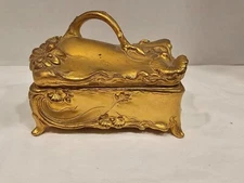 Antique W B Mfg Weidlich Bros Art Nouveau Jewelry Casket Trinket Coffin Box Gold