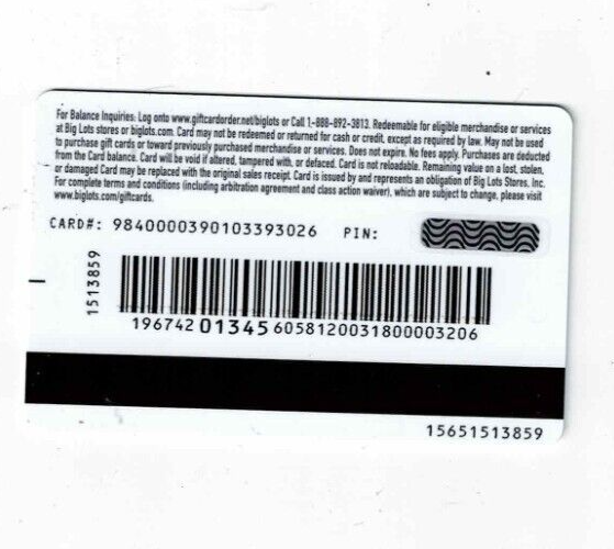 Big Lots! Gift Card - Live Big, Save Lots - Collectible - No Value
