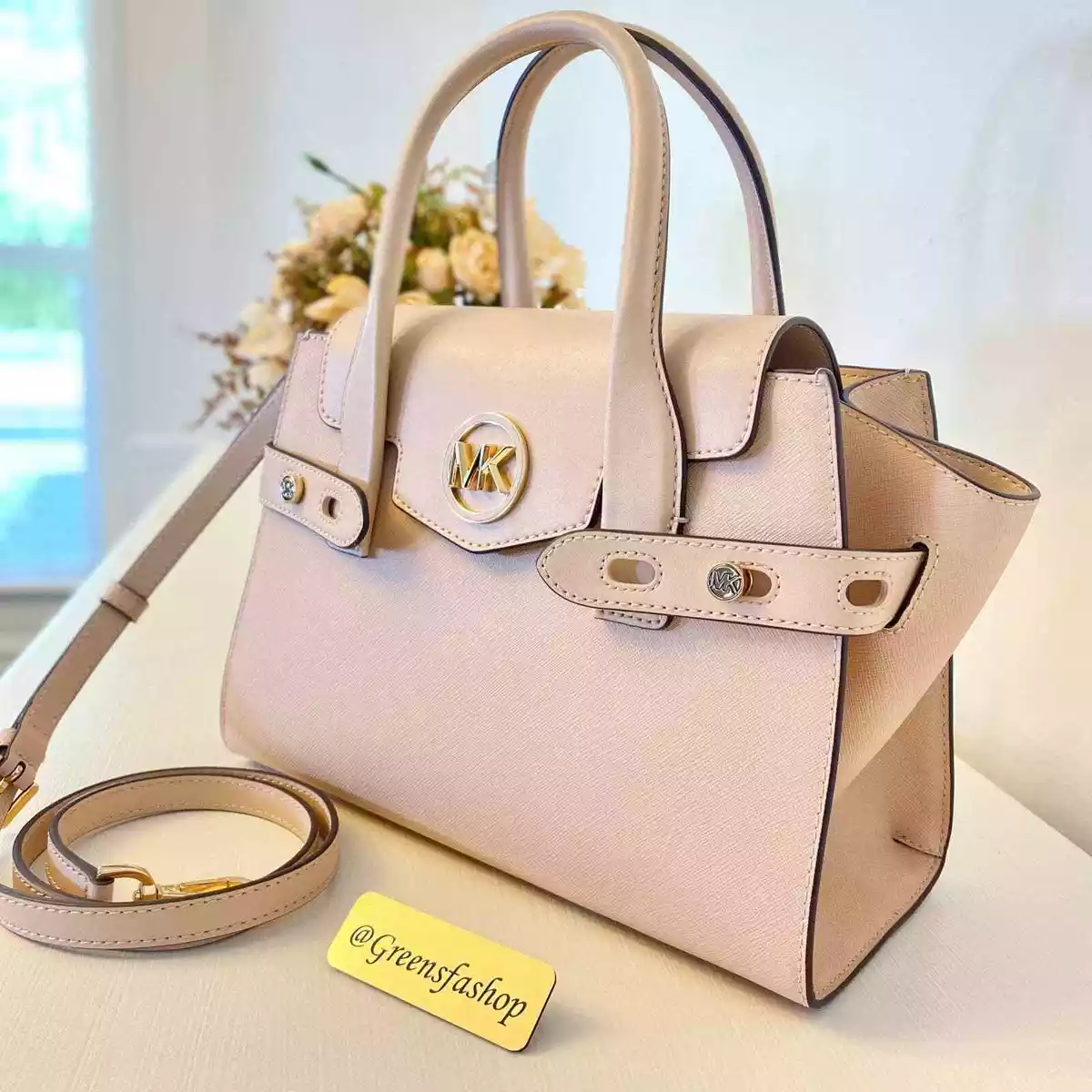 Carmen large saffiano leather belted satchel sale