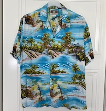 Kalaheo Hawaiian Shirt Men's XL Blue Short Sleeve Button Up Beach Hut Surfboard
