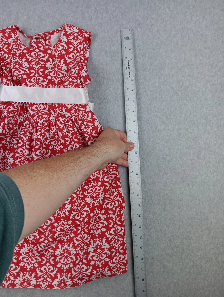 Kelly's Kids Dress Size 4-5 Red & White Damask Print Tiered Ruffled Ribbon Belt - Image 2 of 4