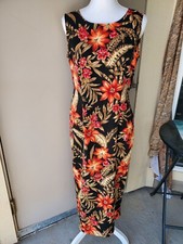 Vintage Kathie Lee Collection Maxi Dress Womens Small Black Red Gold Floral