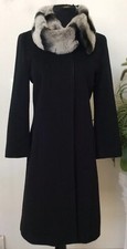 Tahari Women’s Black Wool Blend Fur Trim Jacket Coat Size 6 Euc! $498
