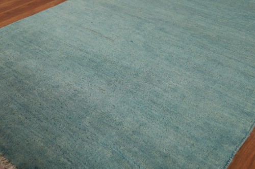 Handmade Gabbeh Solid Design Wool Modern Rug - Blue" 3x5 ft - Picture 5 of 13