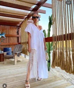 ZARA LINEN DRESS WITH FRINGE WHITE SIZE L UK 12/14 7495/810