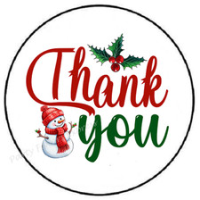 THANK YOU SNOWMAN HOLLY CHRISTMAS ENVELOPE SEALS LABELS STICKERS PARTY FAVOR