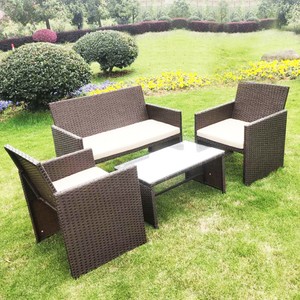4pc Rattan Set Outdoor Garden Patio Furniture 1x Love Seat 2x Chairs Table Ebay
