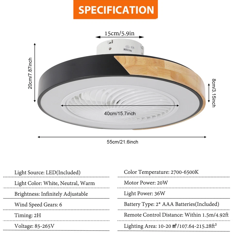 21.6" Modern Led Ceiling Fan Lights Flush Mount Light Kit With Remote Control - Image 4 of 4