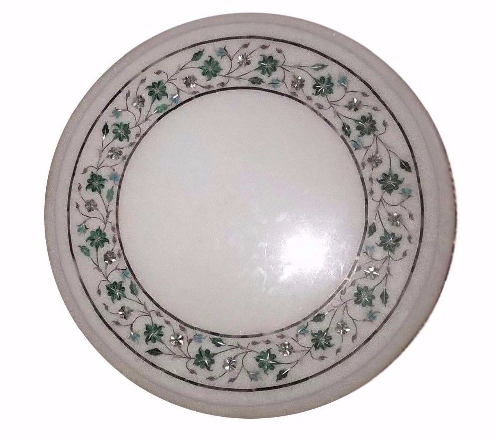 12x12 Round Semi-Precious Stone Marble Tabletop for Home Decor