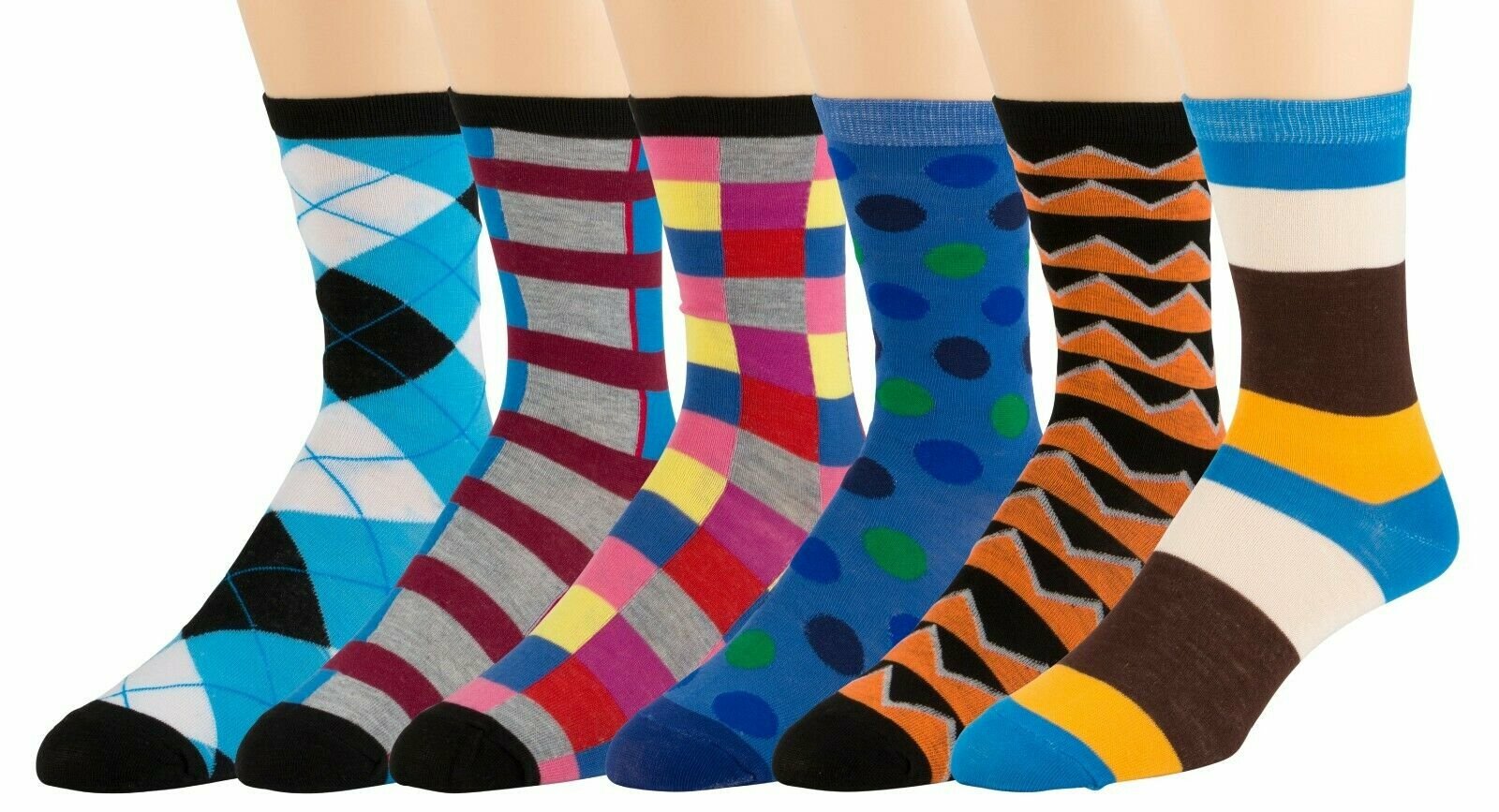 Men's Colorful Dress Socks 6 Pairs Fun Funky Assorted Patterned Socks