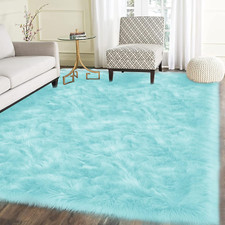 Light Blue Faux Sheepskin 6x8 Fluffy Shag Rug for Living Room  Bedroom Decor