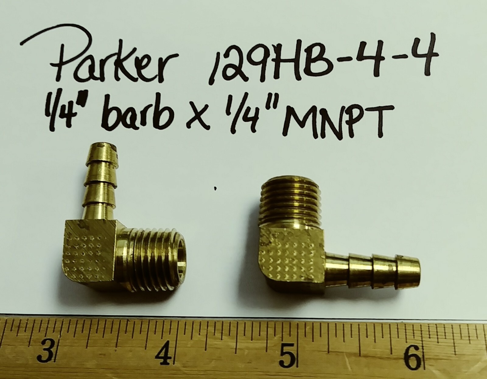 Parker Brass Hose Barb Male Elbow, 90 Deg, 1/4" Barb x 1/4" MNPT, P/N