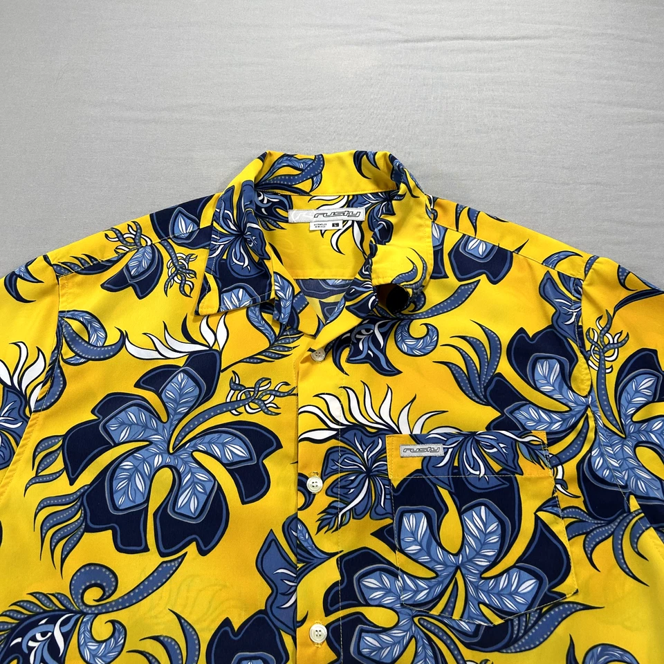 VINTAGE Rusty Shirt Mens Large Yellow Floral Hawaiian Button Up Surf Beach Y2K - Image 3 of 4