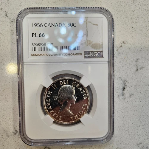 Canadian 1956 NGC PL66 50 cent piece.