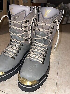Louis Vuitton Men's boots Silvery Chocolate Leather Metal ref