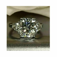 2.85 CT Radiant Cut Three Stone Moissanite Engagement Ring Solid 14K White Gold