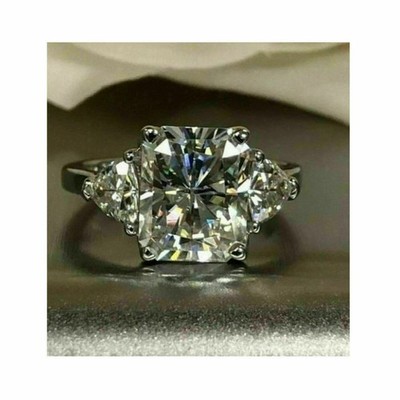 2.85 CT Radiant Cut Three Stone Moissanite Engagement Ring 14K White Gold Plated