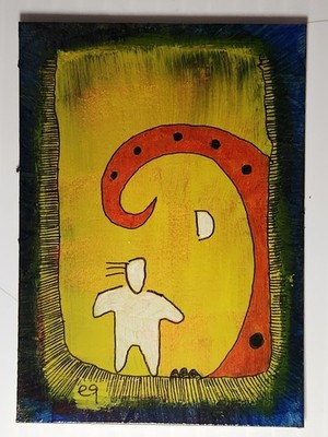 e9Art ACEO man and curled tower outsider art brut naive