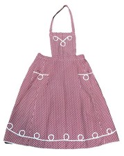 Vintage Handmade Apron Bib Red White Granny Leave it to Beaver 50 s
