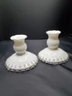 Pair of Vintage 3" Fenton Silver Crest Ruffled Milk Glass Candle Holders
