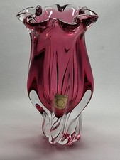 schwere Rubinglas Vase Hand Made Bohemia Kristall Glas Blumenvase rot Chribska