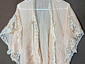 Antique Vintage 1920s Valenciennes Lace Blush Peach Silk Chiffon Boudoir Jacket