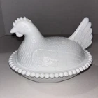Vintage Indiana Milk Glass Hen on Nest Covered Candy Bowl Dish 7"