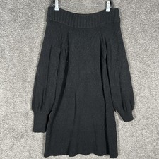 Anthropologie Sweater Dress Womens Medium Black Off Shoulder Ribbed Knit Tunic