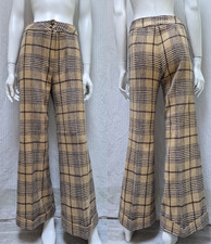 Vintage JUNIOR HOUSE Brown Plaid 70s Hippie Flare Bottom Pants - Waist 28"