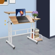 Rolling Laptop Desk Adjustable Height Computer Table Stand up Office Workstation