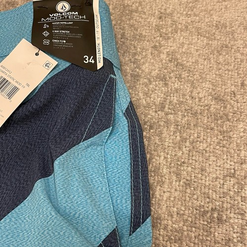 Volcom Board Shorts Mens 34 Striped Blue Mod Tech Pockets Drawstring Swim NEW - Picture 5 of 11