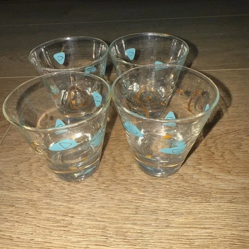 MCM 4 Vtg Federal Amoeba Atomic Boomerang Turquoise 4oz Highball Glasses