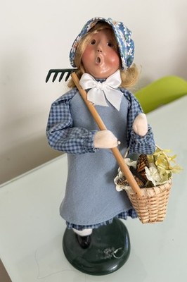 Byers Choice 2004 Spring Skipping  Gardening Girl w/ Garden Rake & Flower Basket