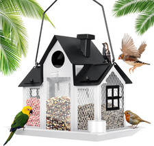 Solar Bird Feeders House for outside Hanging, Metal Wild Bird Feeder for Outdoor