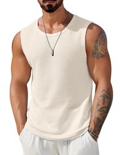 Coofandy Men Waffle Sleeveless Shirt Black Mesh Knitted Tank Top Lightweight