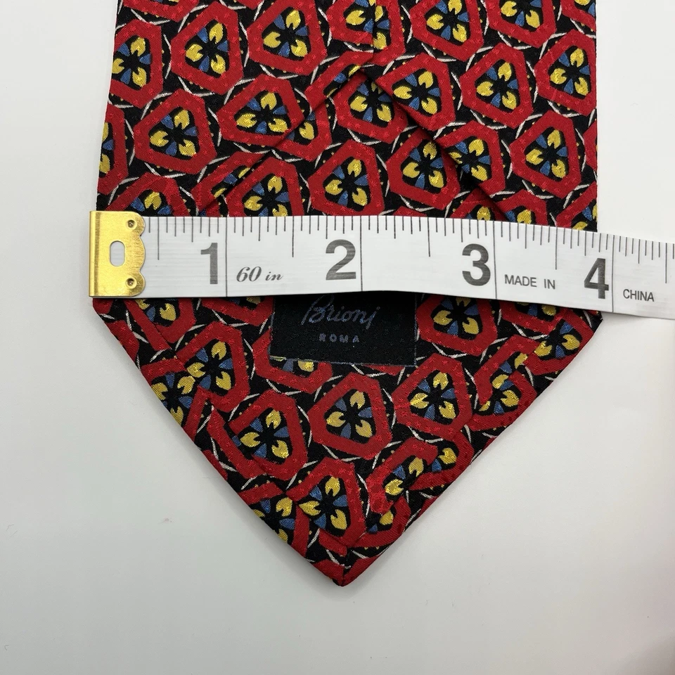 Corbata de cuello BRIONI ROJA geométrica hecha a mano 100% seda cadena Italia Foto 4 de 4