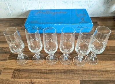 Vintage Bohemia Bleikristall Sektflöten 6er Set geschliffenes Glas
