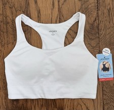NEW Jockey Womens Sports Bra White Medium, Studio Interlock Molded Cups Longline