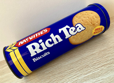 McVitie's Rich Tee Kekse Vintage leere Vorratsdose Caddy Zylinder Rohr Requisite