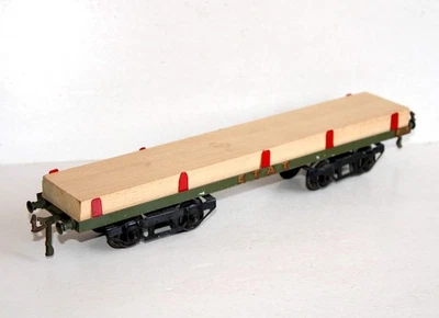 HORNBY O N°2 WAGON A CHARPENTE PLATEFORME RANCHER + CHARGEMENT PLANCHE BOIS ETAT - Photo 1/4
