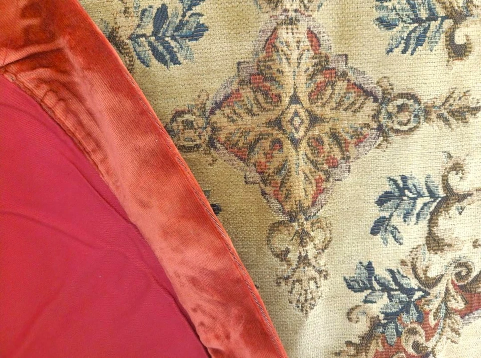 Vintage Floral Chenille Jacquard Beige & Red Tapestry Wall Hanging LARGE   - Image 4 of 4