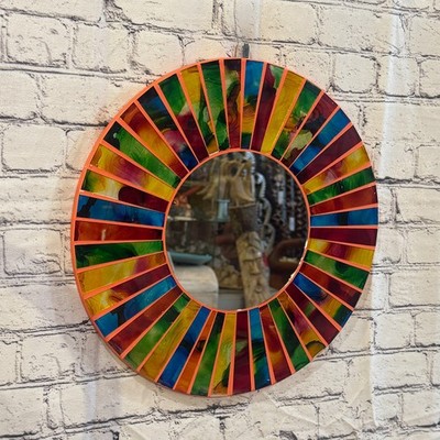 Rainbow Line Terrakotta Mosaikfliese Wandspiegel 40 cm x 40 cm 16 cm Handarbeit